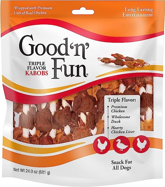 Good'N'Fun Triple Flavored Rawhide Kabobs for Dogs, 1.5 Pound